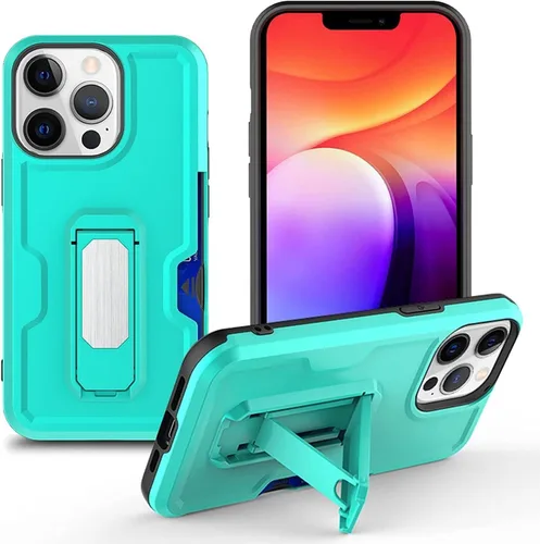 Vista 6 de Funda para iPhone 13/13 Mini/13 Pro/13 Pro Max, cubierta de protección completa, cubierta de policarbonato con ranura para tarjetas con soporte