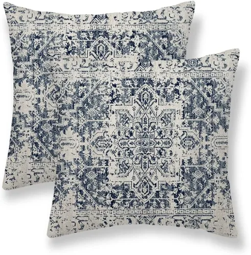 Vista 21 de Juego de 2 fundas de almohada bohemias de 16 x 16 pulgadas, color negro y marrón, fundas de almohada con patrón de alfombra étnica rústica, fundas