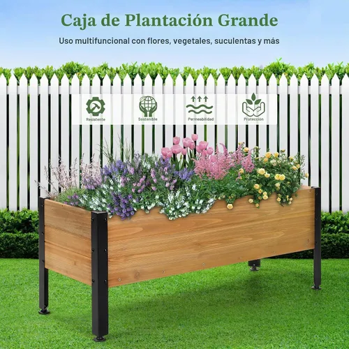 Vista 7 de OIPRTGFJ Maceta rectangular de madera para jardín, cama de jardín elevada para exteriores, macetas para plantas al aire libre, 37 x 13 x 15