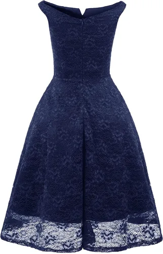 Vista 2 de Vestido de encaje floral para mujer, con hombros descubiertos, vestidos con vuelo para la fiesta de graduación, manga con volantes, plisado, casual