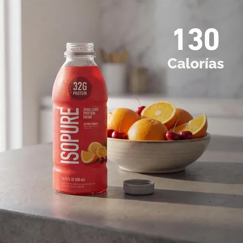 Vista 6 de Isopure Zero Carb 32g Proteína Transparente Lista para Beber, Aislado de Proteína de Suero, Ponche Alpino, 12 Paquetes (El empaque puede variar)