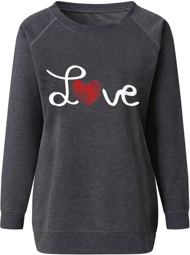 Vista 2 de Sudaderas de cuello redondo para mujer, a la moda, casual, suave, de manga larga, lindo estampado de amor, cómoda sudadera de ocio