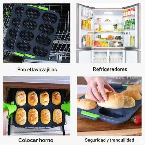 Vista 5 de Sartén de silicona para baguette, antiadherente, sin BPA, gris, 12 x 2.5 x 2.5 pulgadas