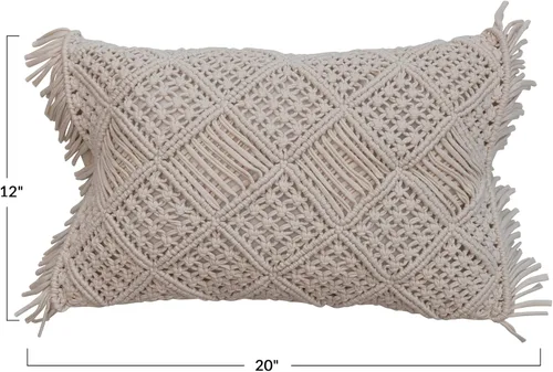 Vista 3 de Creative Co-Op Boho - Almohada lumbar de algodón tejido a mano con flecos, color marfil