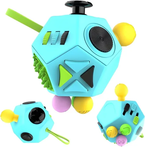 Vista 2 de Cubo de juguetes para aliviar el estrés y la depresión ansiosa, cubo de 12 lados para niños y adultos con TDAH, TDA, TOC, autismo, juguete creativo
