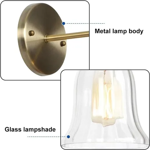Vista 6 de Retro Glass Wall Light Industrial Wall Sconce Farmhouse Wall Lamp, Vintage Wall Mount Lighting Fixture Hardwired Sconces for Living Room Loft Bronze