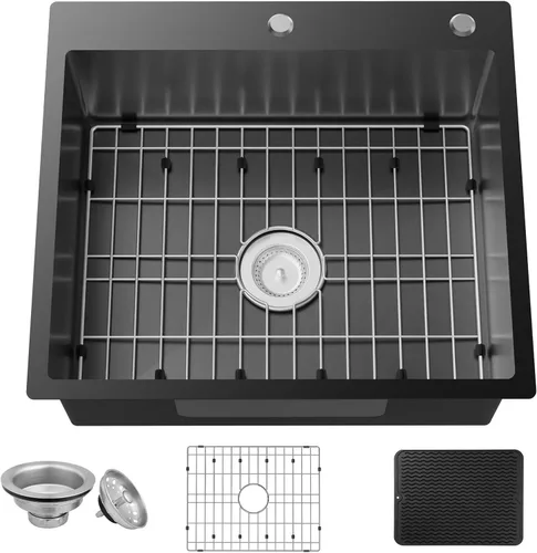 Vista 10 de Fregadero de cocina negro, fregadero de barra de acero inoxidable de 15 x 17 pulgadas, fregadero de cocina pequeño, elección ideal para espacios