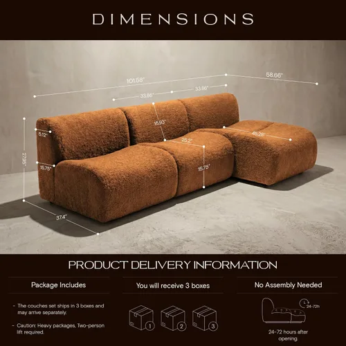 Vista 3 de Sofá individual modular curvado, sofá sherpa de espuma de 33 pulgadas, cómodos sofás de peluche para espacios pequeños, sofás modulares modernos