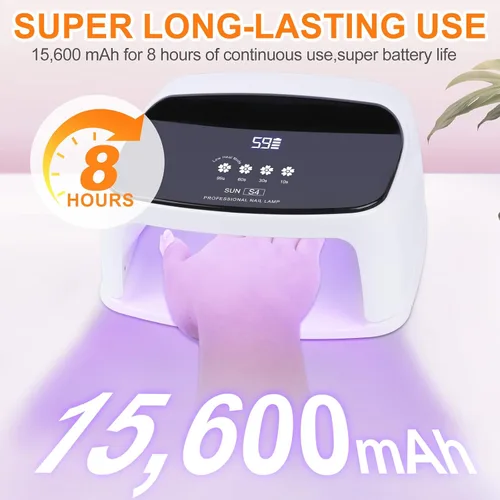 Vista 6 de Lámpara de uñas UV, 288 W, 8 horas, súper duradera, 15600 mAh, profesional, inalámbrica, lámpara LED UV para uñas, 66 cuentas de lámpara con sensor
