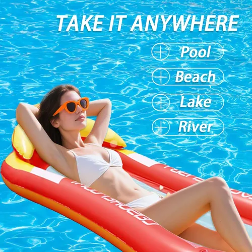 Vista 6 de Flotador de piscina para adultos, flotador inflable para piscina, balsa flotante, tumbonas con reposacabezas para playa, lago, piscina, piscina