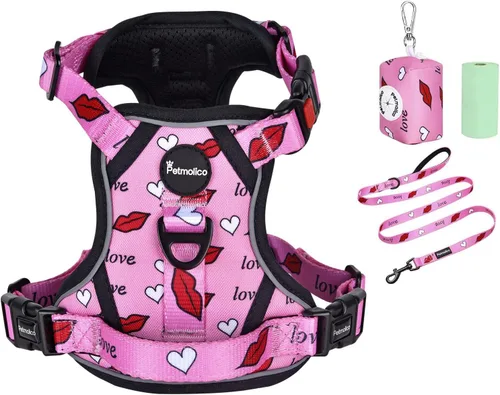 Vista 11 de Petmolico Juego de arnés para perro sin tirones con accesorio de correa, asa de fácil control, chaleco reflectante para razas pequeñas, chaleco