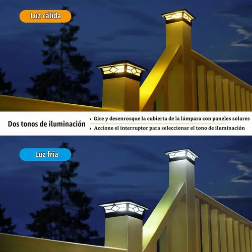 Vista 4 de Luces Solares para Tapas de Postes Exteriores Paquete de 4, Impermeables, Alimentadas por Energía Solar, Luces para Postes de Terraza y Valla