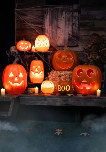 Vista 2 de Decoración de Calabaza Jack O' Lantern de 9 Pulgadas con Luz Multicolor