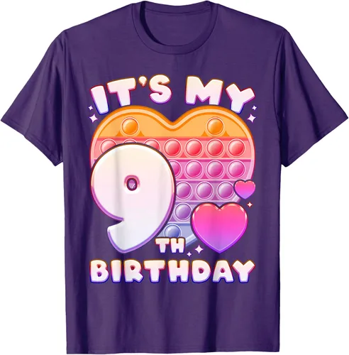 Vista 61 de Pop-it Birthday Girl 9 años de edad, Push it Pop Fidget Bubble Camiseta, Negro
