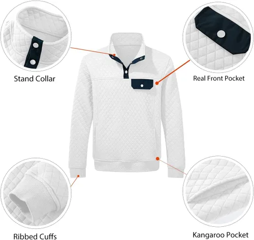Vista 3 de JMIERR Sudadera acolchada para hombre, casual, de manga larga, cuello alto, con botones
