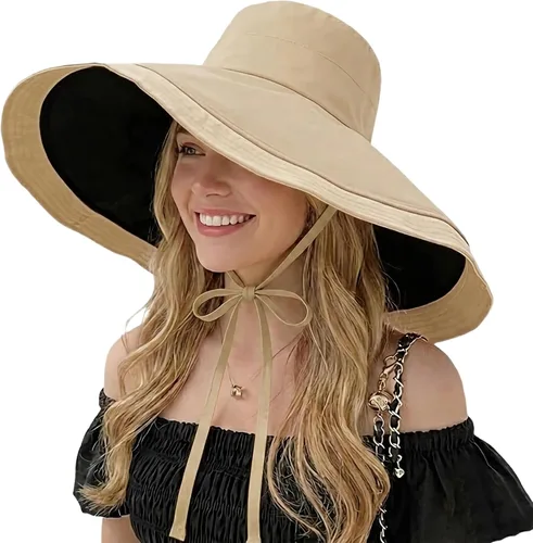 Vista 4 de HUAMULAN Sombrero de Sol de Verano de Ala Ancha para Mujeres con Borde Alambrado Sombrero Bucket de Playa y Pesca Reversible Plegable de Viaje