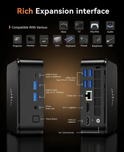 Vista 4 de KAMRUI Mini PC E3B, AMD Ryzen 5 PRO 7640HS, 24GB LPDDR5, 512 GB SSD