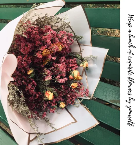 Vista 7 de Gloreyan 20 hojas de papel de regalo de flores con borde dorado, ramo de floristería, ramo de flores frescas, envoltura impermeable, caja de regalo