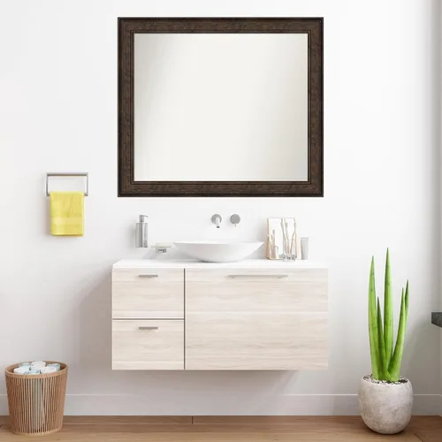 Vista 688 de Amanti Art Espejo de pared personalizado no biselado (25 x 25 pulgadas), marco de bronce acentuado, varios tamaños personalizados, espejo de baño