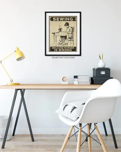 Vista 8 de Decoración de habitación de Sewing Because Murder Is Wrong, decoración de pared retro para cocina, baño, dormitorio, divertido regalo de arte