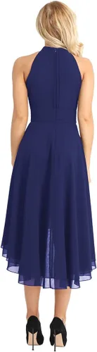 Vista 2 de TiaoBug Vestido de dama de honor sin mangas con cuello halter hasta la rodilla para mujer