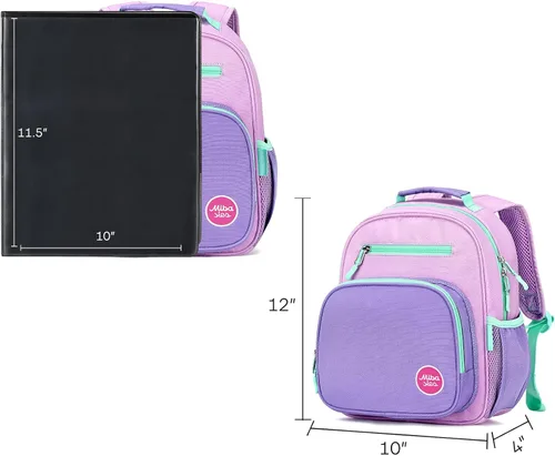 Vista 9 de mibasies Mochila para niñas y niños, ideal para niños y niñas, mochila para preescolar jardín de infantes y primaria, Púrpura claro, Niñito-12