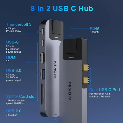Vista 2 de MOKiN USB C Multipuerto Adaptador Hub para MacBook Pro/Air con Thunderbolt3 Hub