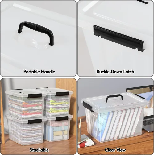 Vista 2 de Kiddream Juego de 4 cajas de almacenamiento transparentes de 20 L con asa, cajas de almacenamiento con tapa