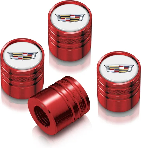 Vista 5 de iPick Image Tapones de vástago de válvula de neumático de aluminio de alta calidad para Cadillac Crest Logo en blanco sobre plateado, con licencia