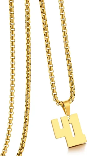 Vista 22 de Collar de Número Dorado para Hombre, Cadena de Acero Inoxidable con Colgante de Número para Atletas, Joyería Deportiva Personalizada para Niños