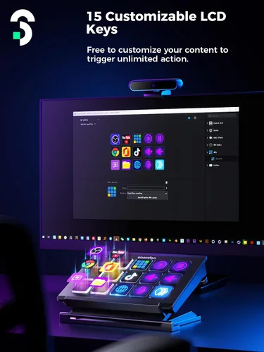 Vista 2 de Controlador de transmisión cubierta de control SOOMFON Studio con 15 teclas macro, botones LCD personalizables para activar acciones en OBS, Twitch