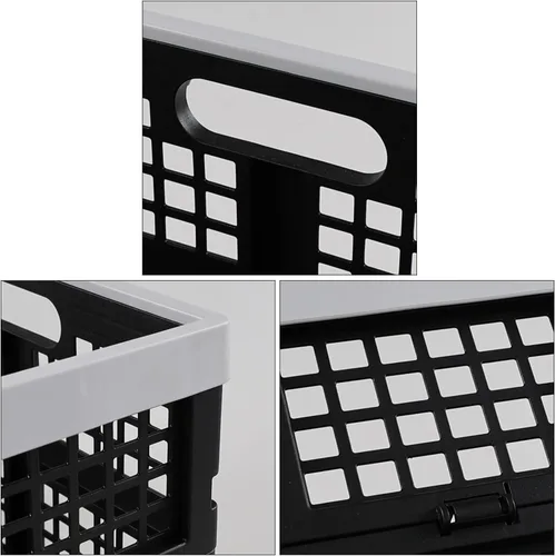 Vista 4 de 3 paquetes de cestas plegables rectangulares de plástico de 30 L, almacenamiento de cajas plegables, cajas de leche plegables para uso general