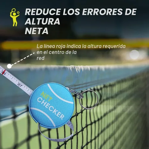 Vista 6 de Scoring Right Net Checker - Cinta métrica de altura de red para tenis y llavero Azul