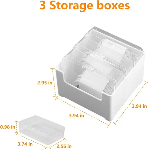 Vista 5 de Caja de almacenamiento organizadora de cables con 3 contenedores pequeños, caja de gestión de cables de escritorio para cables de alimentación