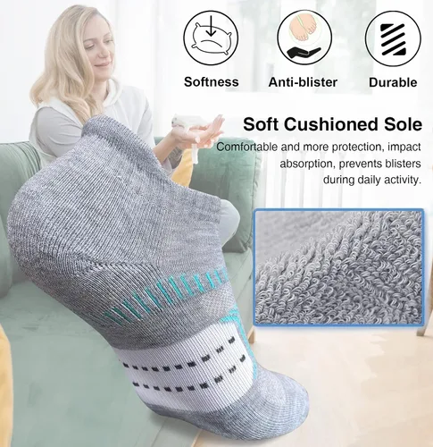 Vista 2 de suaskk Calcetines tobilleros acolchados para mujer, cómodos, antiampollas, 5 pares