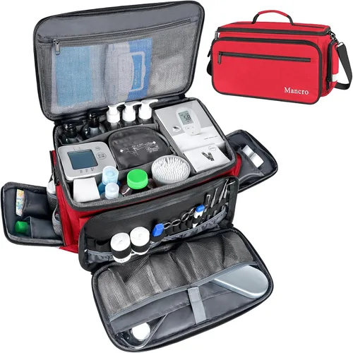 Vista 10 de Mancro Bolsa médica, bolsa de enfermera de salud en el hogar con parte inferior antideslizante, correa de hombro extraíble, organizador de primeros