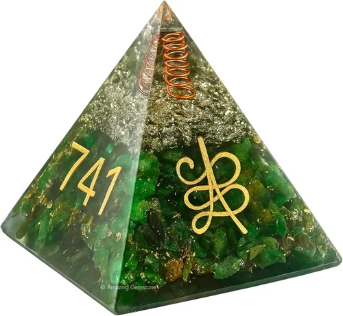Vista 13 de Orgonita Amazing Gemstone Orgón Pirámide Extra Grande 105 MM - Pirámide de Energía de Orgón con Cristales de Amatista, Árbol de Peridoto y Piedra