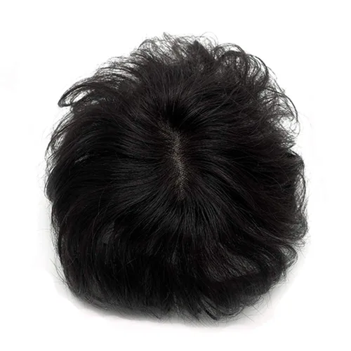 Vista 5 de Extensiones de cabello humano con base monofónica tejida a mano, 7 pulgadas, cabello ondulado corto, 2.8 x 3.9 in, parte libre, área pequeña De