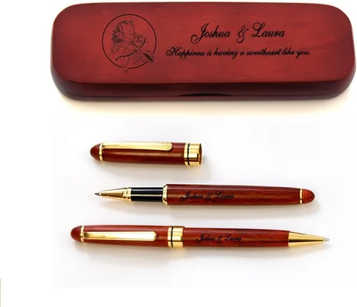 Vista 5 de Estuche de madera de arce personalizado y dos bolígrafos para el día de San Valentín