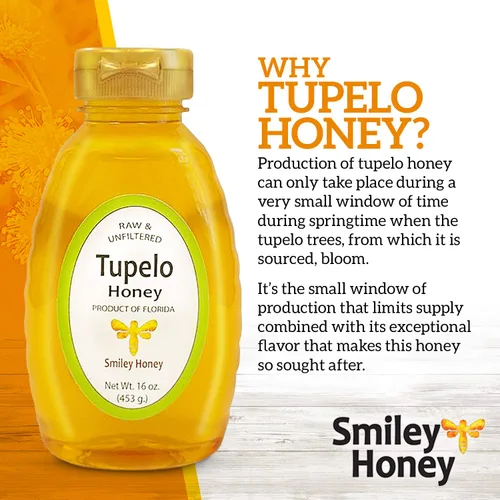 Vista 2 de Smiley Honey - 100% miel de tupelo cruda y sin filtrar (16 oz)