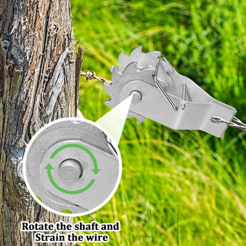 Vista 7 de Lasnten Paquete de 40 coladores de alambre eléctricos para cercas resistentes en línea, coladores de alambre de trinquete de aluminio con clip