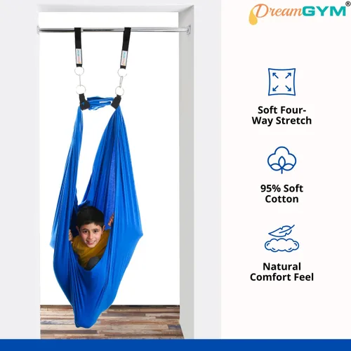 Vista 4 de Kit de columpio sensorial de puerta DreamGYM - Columpio de compresión azul - 95% algodón