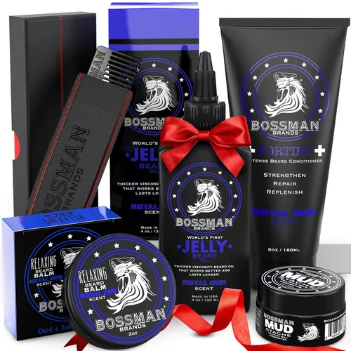 Vista 9 de Bossman Kit completo de barba para hombres, regalos para papá para el día del padre, gelatina de aceite de barba para hombres, acondicionador
