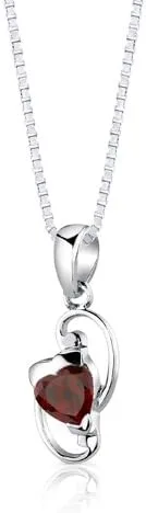 Vista 3 de Peora Juego de aretes de granate con dije de corazón para mujer, plata de ley 925, piedra natal de piedras preciosas naturales, forma de corazón