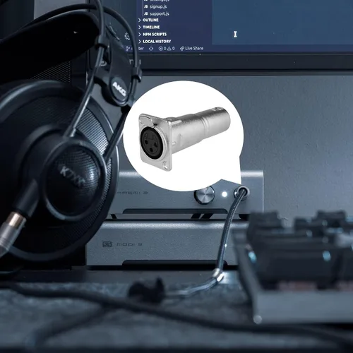 Vista 5 de Conector XLR hembra a macho de 3 pines para montaje en panel, acoplador adaptador de micrófono duradero con toma de montaje de alimentación, ideal