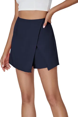 Vista 4 de Umenlele Falda corta de cintura alta para mujer, con abertura lateral, con cremallera
