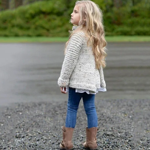 Vista 5 de Abrigo de otoño e invierno para niños pequeños de 2 a 8 años ropa para niñas suéter de punto con botones