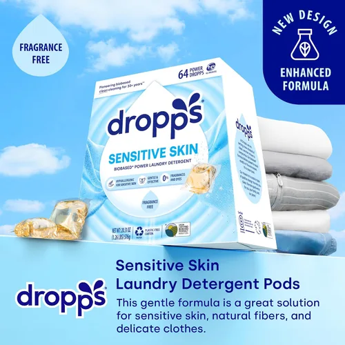 Vista 8 de Dropps Cápsulas de detergente para ropa de piel sensible, sin perfume (64 unidades) - Hipoalergénico y probado por dermatólogos Libre