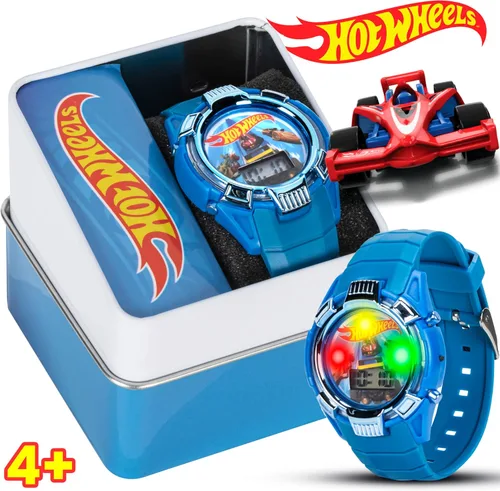 Vista 2 de Hot Wheels - Reloj para niños, pantalla LCD iluminada, correa cómoda ajustable, lata coleccionable, perfecto para niños y niñas