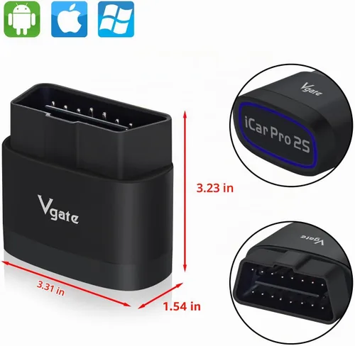 Vista 2 de Vgate iCar Pro 2S - Escáner Bluetooth OBD2, herramienta de diagnóstico de coche, lector de código para Android, iOS y Windows, color negro